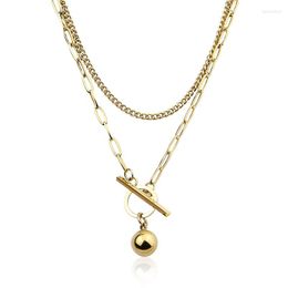 Chains Fashion Hip-Hop Style Double Layer Different Necklaces Circle Buckle Steel Ball Necklace For Women GiftsJewelry Wholesale