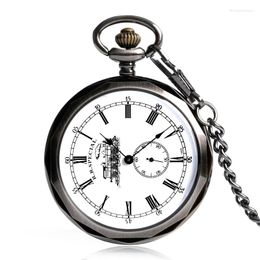 Pocket Watches Retro Antique Cool Mechanical Watch Unique White Dial Train Design Hand Winding Pendant Clock Gifts For Men Women