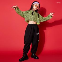 Stage Wear Children Cool Hip Hop Clothing Green Leopard Print Sweatshirt Crop Top Black Jogger Pants Girls Boys Jazz Dance Costume Clothes