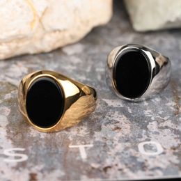Bandringe Neuester einfacher natürlicher schwarzer Onyx vergoldeter Ring für Frauen Männer Handgefertigter Ring Gothic Schmuck Zubehör Factory Outlet G230213