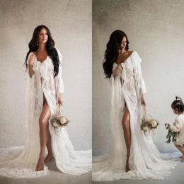 Wraps Chic Bridal Po Shoot Dresses V Neck Lace Long Sleeve Nightgowns Bathrobe Sleepwear Dress Bride Party Wedding Robe Nightdress