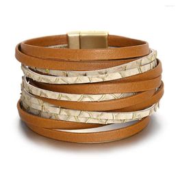 Charm Bracelets ALLYES Two Tone Fishscales Leather Bracelet Trend Vintage Multilayer Wrap Wide & Bangles Female Jewellery