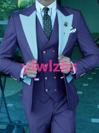 Customise tuxedo One Button Handsome Peak Lapel Groom Tuxedos Men Suits Wedding/Prom/Dinner Man Blazer Jacket PTwo Buttonsants Tie Vest W1263