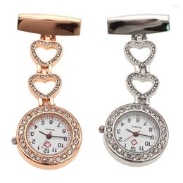 Pocket Watches Clip-on Fob Quartz Brooch Heart Shaped Hanging Pin Watch Crystal Men Women Steel Fashion Vest-Pocket Clock