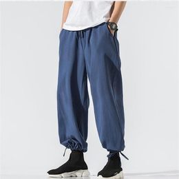 Men's Pants Plus Size Men Jogger Cotton Linen Loose Casual Elastic Waist Black Grey White Streetwear Trousers Big 5XL 6XL 7XL