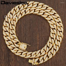 Chains Chain Necklace For Men Paved Rhinetones Yellow Gold Color Miami Curb Cuban Link 14mm Mens Jewelry LGN455
