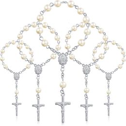 Charm Bracelets 30Pcs Baptism Rosary Beads Finger Rosaries Faux Pearls For Favours Christening Communion 230215