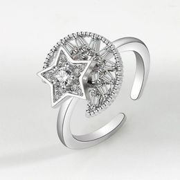 Wedding Rings Crystal Moon Star Anxiety Ring Girl Adjustable Fidget Spinner Bague Anti Stress Jewelry Silver Color Anillos Mujer Ringen