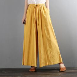 Pants Fashion Wide Leg For Women High Waist Cotton Linen Palazzo Casual Loose Trousers Vintage Flare