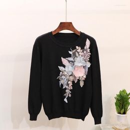 Women's Sweaters Embroidery Beaded Sequins Three-dimensional Flower Knitted Sweater Women Autumn And Winter