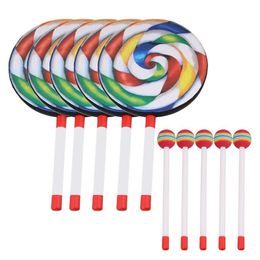 Drums Percussion 5Pack 8Inch Lollipop Drum with Mallet Rainbow Colour Music Rhythm Instruments Kids Baby Children Playing Toy 230216