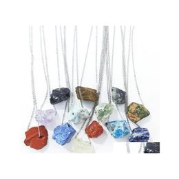 Pendant Necklaces Irregar Natural Crystal Large Rough Stone Necklace For Women Men Stainless Steel Chain Drop Delivery Jewelry Pendan Dhsxy