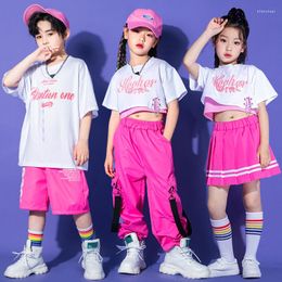 Stage Wear Kid Kpop Hip Hop Clothing White Sweatshirt Crop Top Long Sleeve Pink Tank Streetwear Tactical Cargo Pants For Girl Dance Costume