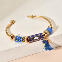 Charm Bracelets ZMZY Boho Fashion Crystal Lucky Hand Cuff Open Jewelry Gold Color Colorful Turkish Bangle Bracelet For Women Gifts 230215