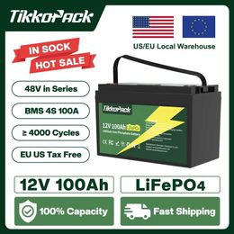 TIKKOPACK 12V 100Ah LiFePO4 Battery Pack Grade A Rechargeable Lithium Iron Phosphate Batterie with 4S 100A BMS For Solar No Tax