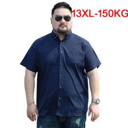 Men's Dress Shirts men 8XL 9XL shirts 10XL 7XL plus size big larger 5XL 6XL short sleeve summer dress plaid casual navy blue 230216