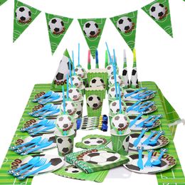 Disposable Flatware 61pcs/lot Football theme Tableware Set Plates Cups Tablecloth Birthday Party Kids Favor Soccer Boys Decoration 230216