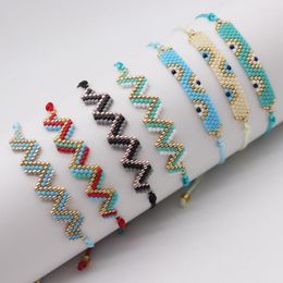 Strand Beaded Bracelet Hand Knitting Fashion Simple Wave Geometry Bohemia Adjustable Unisex Rice Bead