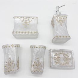 Bath Accessory Set Beautiful Butterfly Floral 5PCS Resin Bathroom Accessories Soap Dispenser/Toothbrush Holder/Tumbler/Soap Dish White