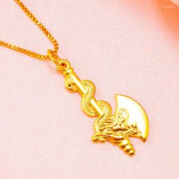 Pendant Necklaces Real 24k Gold Color Dragon Axe For Men Bro Engagement Birthday Wedding 999 With Chain Ine Jewelry Gifts