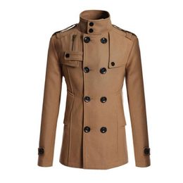 Men's Trench Coats Men Windbreaker Coat Solid Colour Doublebreasted Wool Overcoat Formal Business Winter Outer Jacket Casual Wear Clothing For Work 230216