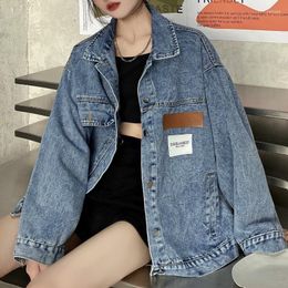 Women's Jackets Vintage Denim Jacket For Women Korean Style Spring Fashion Turn-down Collar Loose Cargo Coats Casual Jeans Female Outwear
