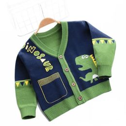 B118 kids designer clothes Cartoon dinosaur Cardigan baby boy girl Sweaters V-Neck knitwear Jumper children coat