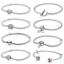 Charm Bracelets Women 925 Sterling Silver Heart Snake Chain Fit Original Pendant Safety Bead Jewellery 230215