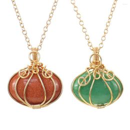 Pendant Necklaces Natural Stone Halloween Pumpkin Necklace Hand Made Copper Winding Quartz Crystal For Women Fashion Jewellery