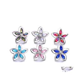 Charms Wholesale Sier Colour Snap Button Women Flower Acrylic Jewellery Findings Crystal Rhinestone 18Mm Metal Snaps Buttons Diy Bracel Dhj6D