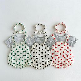 Clothing Sets 0-2y Kids Girl Boutique Unisex Sleeveless Bodysuit Polka Dot Loose Simple Overalls Headband Boys Pullover Striped T-shirt