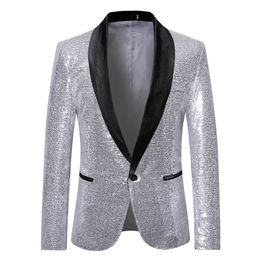 Mens Suits Blazers Men Gold Silver Sequin Shiny Blazers Suit Jacket Men Fashion Night Club DJ Stage performances Wedding party Jacket Coat 230216