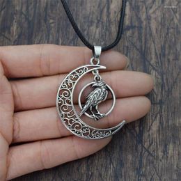 Pendant Necklaces Norse Slavic Pagan Jewelry Crescent Moon Raven Necklace Wicca Gothic For Women