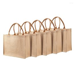 Gift Wrap 5 Pack Burlap Tote Bag Set Jute Bags With Handles Blank Large Reusable Grocery For Bridesmaid