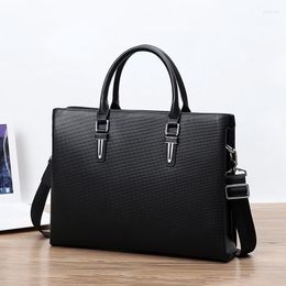 Briefcases Business Man Briefcase Luxury Document Laptop Shoulder Bag Genuine Leather Men's Handbag Black Messenger Bags Men Famous