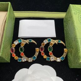Ohrstecker 2022 Neue Luxusmarke Designer Vintage Farbe Diamant Edelstein Mode Ohrring Hochzeit Weihnachten Hohe Qualität mit Box und Stempel