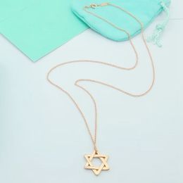 T GG Necklaces mount Female six star necklace hexagonal hollow pendant fashion light womens clavicle chain