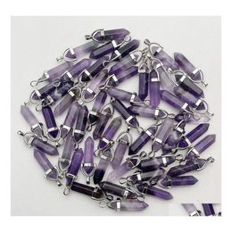 Charms Natural Stone Crystal Pillar Amethyst Chakra Pendants For Jewellery Making Diy Necklace Earrings Drop Delivery Findings Componen Dhx5W