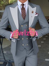 Customize tuxedo One Button Handsome Peak Lapel Groom Tuxedos Men Suits Wedding/Prom/Dinner Man Blazer Jacket PTwo Buttonsants Tie Vest W1264