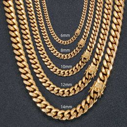 Real 316L Stainless Steel Cuban Link Chain Necklace Bracelet Hip Hop High Polished 18K Gold Plated Cast Jewellery Sets Choker Chains Men Women Unisex Punk Rapper Chains