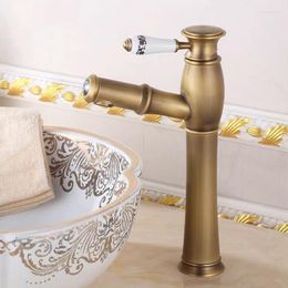Bathroom Sink Faucets Basin Antique Brass Retro Porcelain With Diamond Tall/Low Pull Out Tap Cold Water Mixer Taps