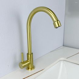 Bathroom Sink Faucets SKOWLL Faucet Deck Mount High Arc Vanity Single Handle Cold Water Only Gold