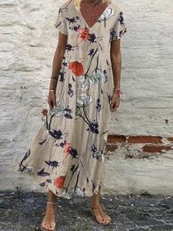 Casual Dresses Oversized Womens Floral Sundress ZANZEA Kaftan Printed Summer Dress Short Sleeve Maxi Vestidos Female Robe Femme 230216