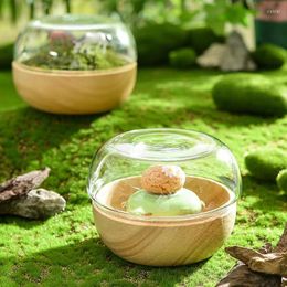 Bowls Round Rubber Wooden Dish Serving Bowl Snack Fruit With Glass Cover Nuts Plate Living Room Home Storage Tray