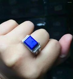 Cluster Rings Men Blue Lapis Man Ring Natural Real 925 Sterling Silver For Or Women Gem 10 12mm