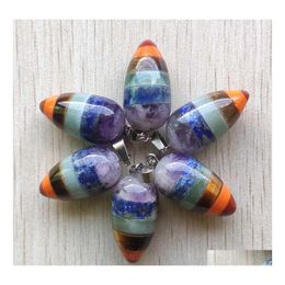 Charms Rainbow 7 Chakra Layered Natural Amethyst Tiger Eye Stone Circar Cone Shape Pendant For Jewellery Making Drop Delivery Findings Dhxhm