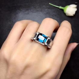 Cluster Rings Natural Blue Topaz Gem Ring S925 Silver Gemstone Fashion Luxury Big Large Square Women Man Party Gift Jewellery