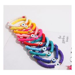 Charm Bracelets Round Eye Charms Bohemian Colorf Clay Braided Women Summer Beach Elastic Soft Polymer Female Bracelet Boho Jewellery D Dhofa