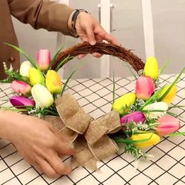 Decorative Flowers Wreath Ornament Bowknot Colourful Eye-catching Elegant Festival Fake Tulip Artificial Household Supplies