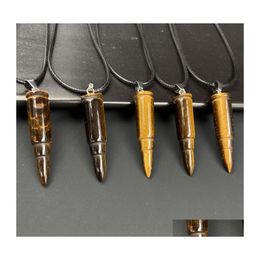 Pendant Necklaces Men Punk Shape Natural Stone Tiger Eye Cone Charms Rope Chain Wholesale Christmas Jewelry Gift Seashellshop Drop D Dhq1P